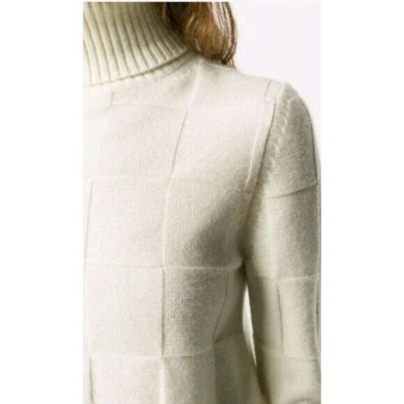 CHINTI & PARKER Cream Blue Square Knit Wool Cashmere Turtleneck Sweater Small - Picture 3 of 9